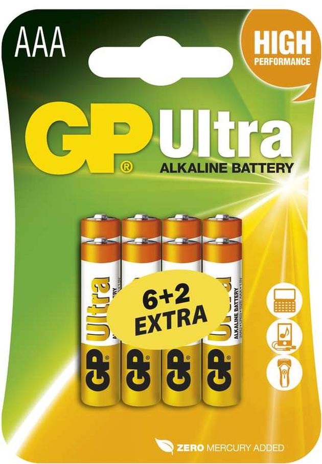GP B19118 Ultra alkáli micro ceruza elem, LR03 (AAA) 6+2db/blister