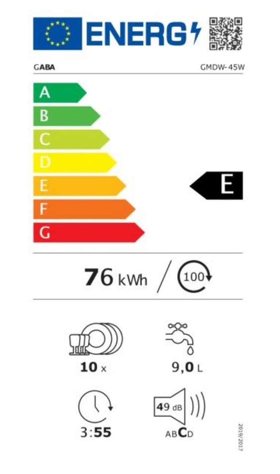 Gaba GMDW-45W fehér, programok száma: 5, szabadonálló, 10 terítékes mosogatógép (Újszerű)