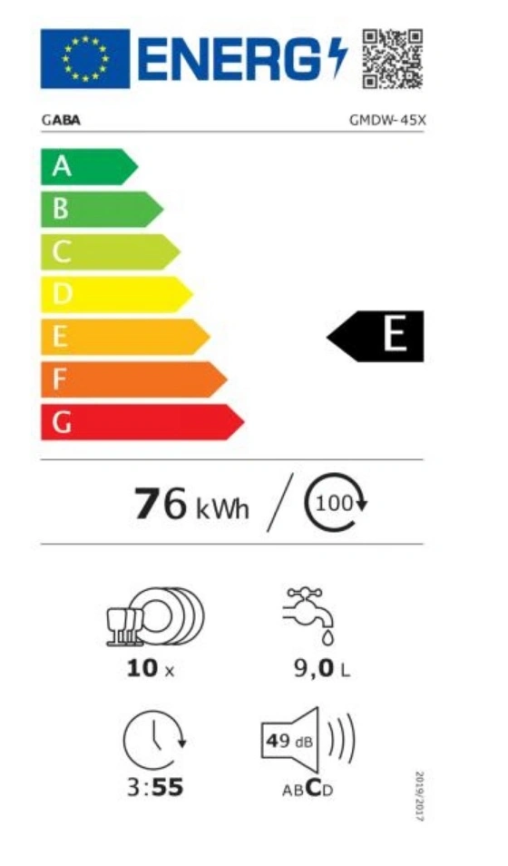 Gaba GMDW-45X inox, programok száma: 5, szabadonálló, 10 terítékes mosogatógép