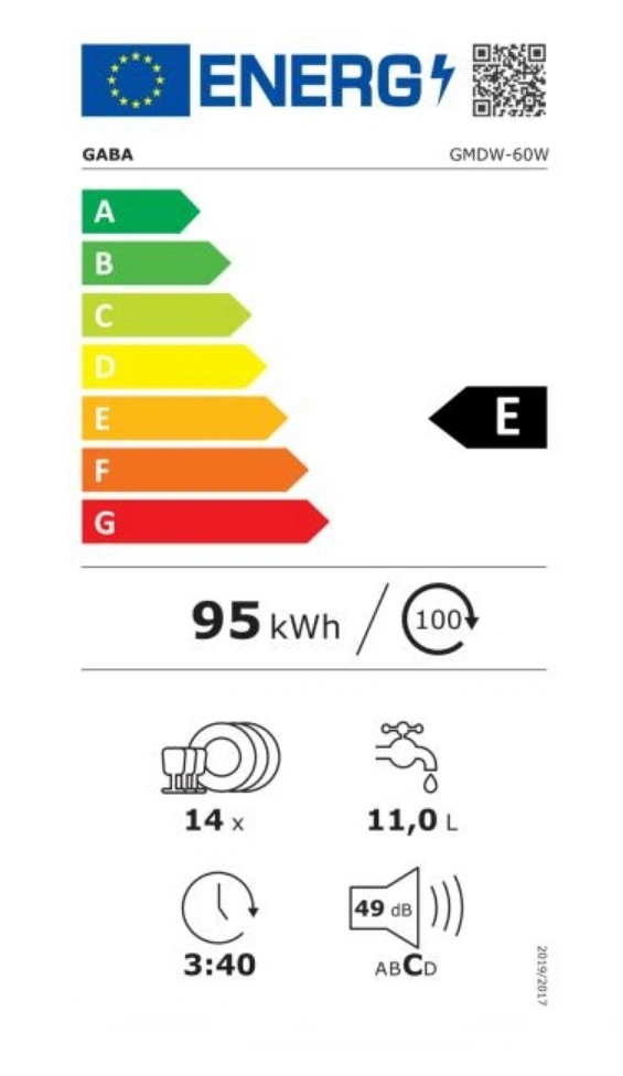 Gaba GMDW-60W fehér, programok száma: 5, szabadonálló, 14 terítékes mosogatógép 