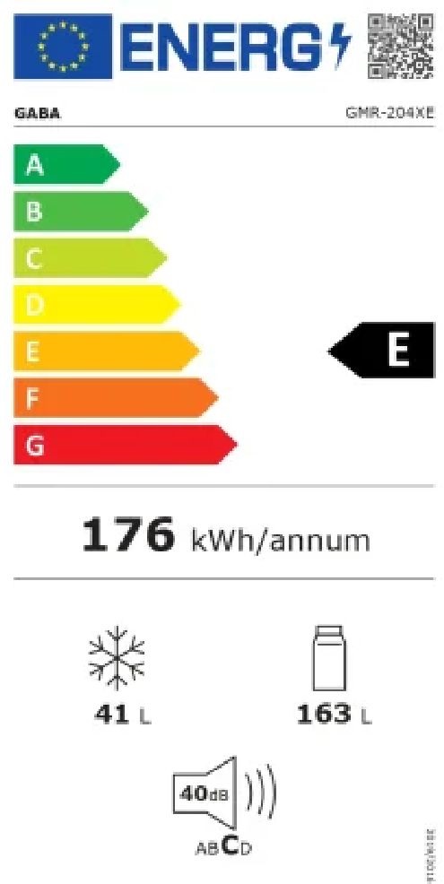 Gaba GMR-204XE inox, felülfagyasztós, Hűtő:163L, Fagyasztó:41L, hűtőszekrény