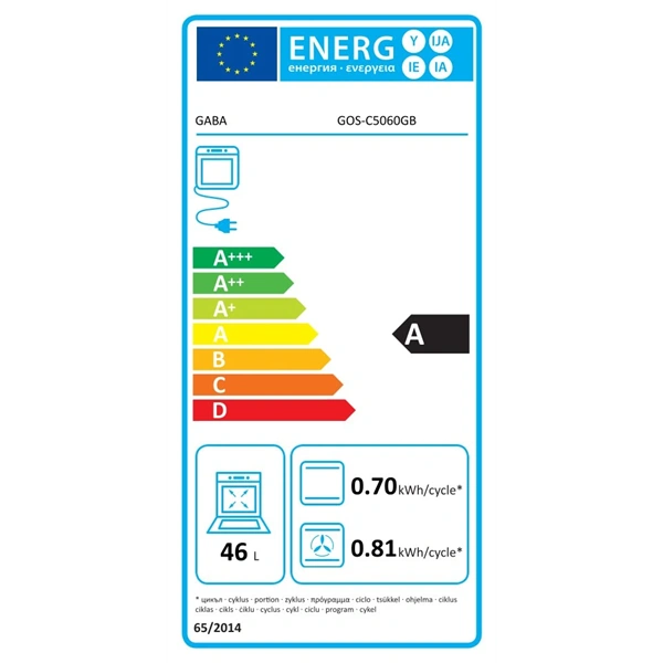 Gaba GOS-C5060GB szürke-fekete, szabadonálló, gáz, kombinált, főzőzóna: 4, sütő:46L, tűzhely