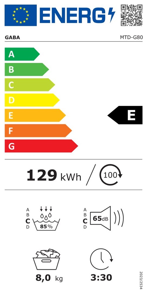 Gaba MTD-G80  fehér, 8 kg, hőszivattyús, szárítógép