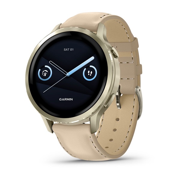 Garmin 010-03013-03 Venu 4 (41mm) csontszínű szilikon és homokszínű bőrszíjjal arany okosóra