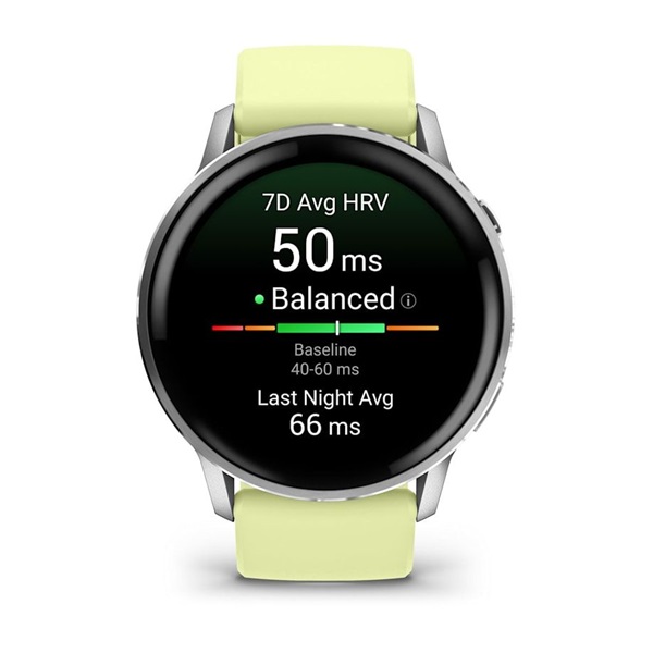 Garmin 010-03014-02 Venu 4 (45mm) citromsárga szilikon szíjjal ezüst okosóra