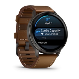 Garmin 010-03014-03 Venu 4 (45mm) fekete szilikon és barna bőrszíjjal sötétszürke okosóra