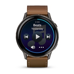 Garmin 010-03014-03 Venu 4 (45mm) fekete szilikon és barna bőrszíjjal sötétszürke okosóra