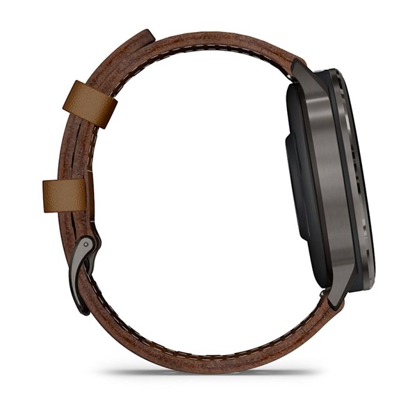 Garmin 010-03014-03 Venu 4 (45mm) fekete szilikon és barna bőrszíjjal sötétszürke okosóra