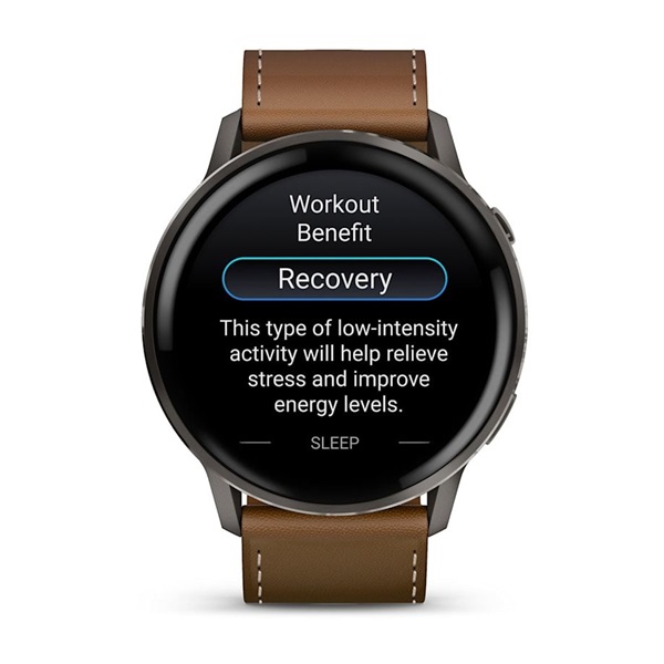 Garmin 010-03014-03 Venu 4 (45mm) fekete szilikon és barna bőrszíjjal sötétszürke okosóra