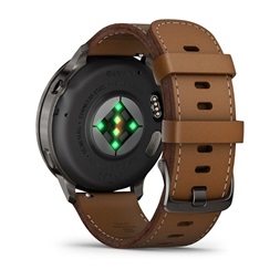 Garmin 010-03014-03 Venu 4 (45mm) fekete szilikon és barna bőrszíjjal sötétszürke okosóra
