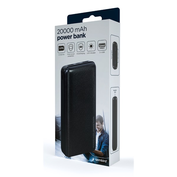 Gembird PB20-02 20000mAh fekete power bank