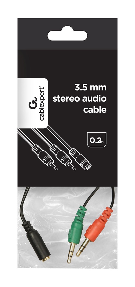 Gembird 20cm 2db Jack stereo 3,5mm -> Jack stereo 3,5mm (4pin) M/F fekete adapter