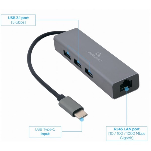 Gembird A-CMU3-LAN-01 1Gb/s USB-C hálózati adapter