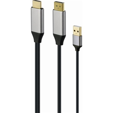 Gembird A-HDMIM-DPM-01 2m HDMI 2.0 USB-A 2.0 - DisplayPort 1.2 M/M fekete aktív video kábel