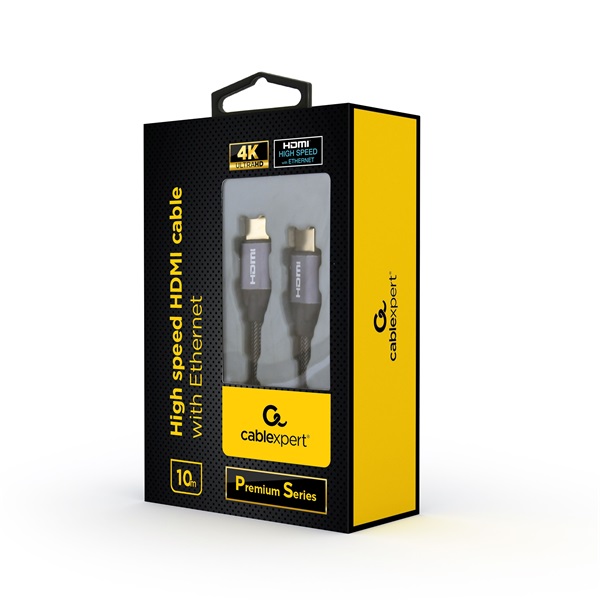 Gembird CCBP-HDMI-10M 10m Premium HDMI 2.0 Ethernet -> HDMI 2.0 Ethernet M/M fekete-szürke kábel