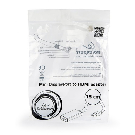 Gembird Displayport mini 1.2 -> HDMI M/F adapter 0.2m fehér