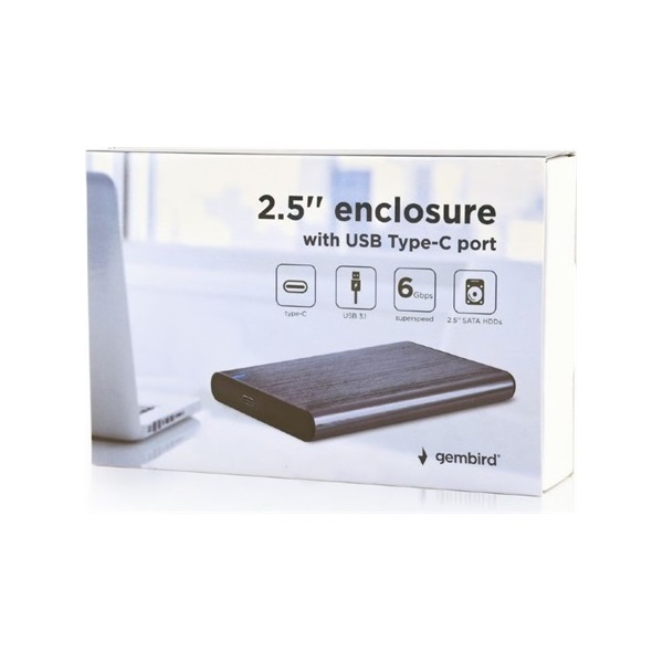 Gembird EE2-U3S-6 2.5" SATA3 USB-C külső ház szürke aluminium