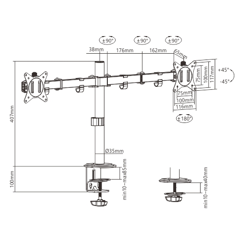 Gembird MA-D2-01 17"-32" kétkaros asztali monitor tartó konzol