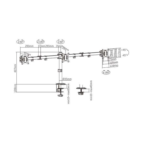 Gembird MA-D3-01 17"-27" fekete asztali monitor tartó