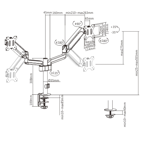 Gembird MA-DA2P-01 17"-32" kétkaros asztali monitor tartó konzol