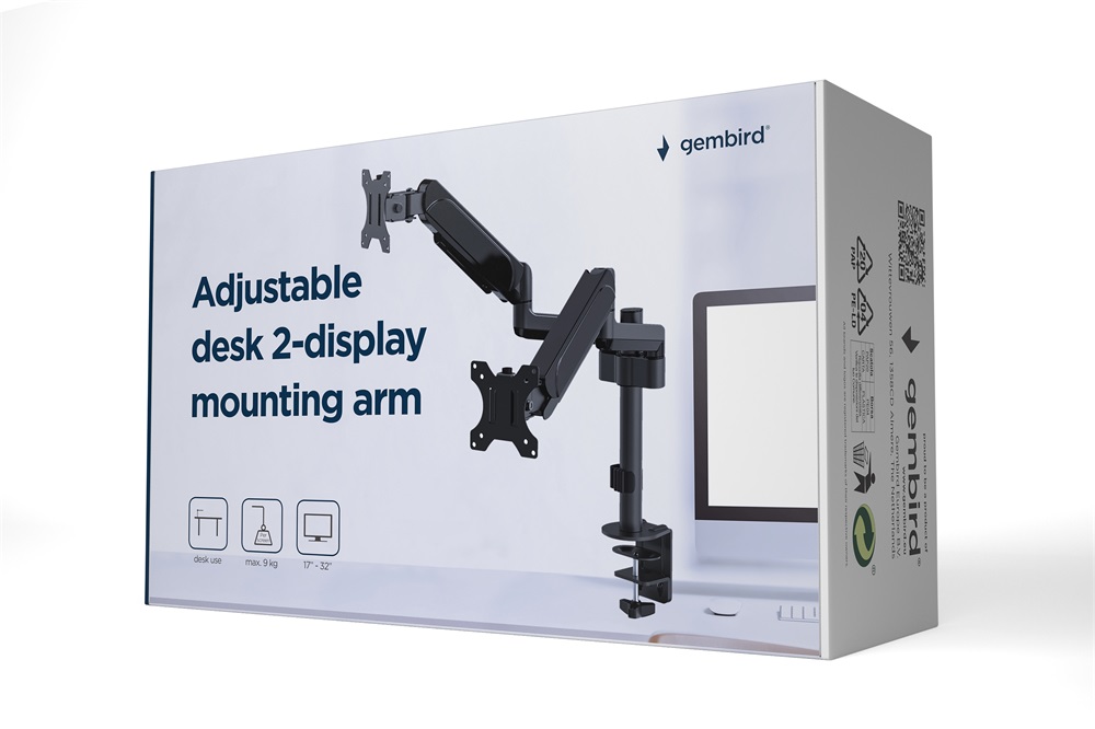 Gembird MA-DA2P-01 17"-32" kétkaros asztali monitor tartó konzol