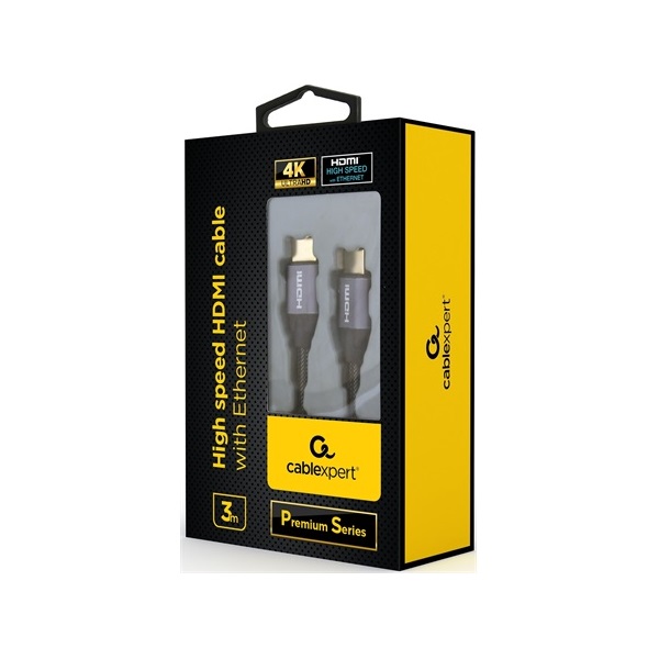 Gembird Premium HDMI 2.0 Ethernet -> HDMI 2.0 Ethernet M/M video kábel 3m fekete-szürke