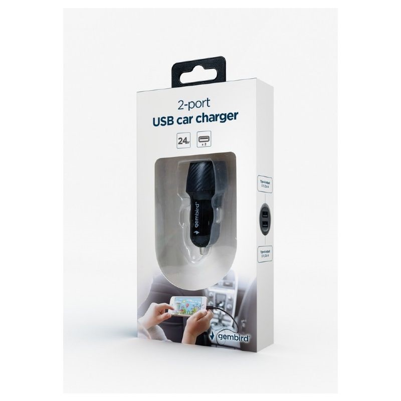 Gembird TA-U2C48A-CAR-01 4,8A 2xUSB fekete autós telefontöltő