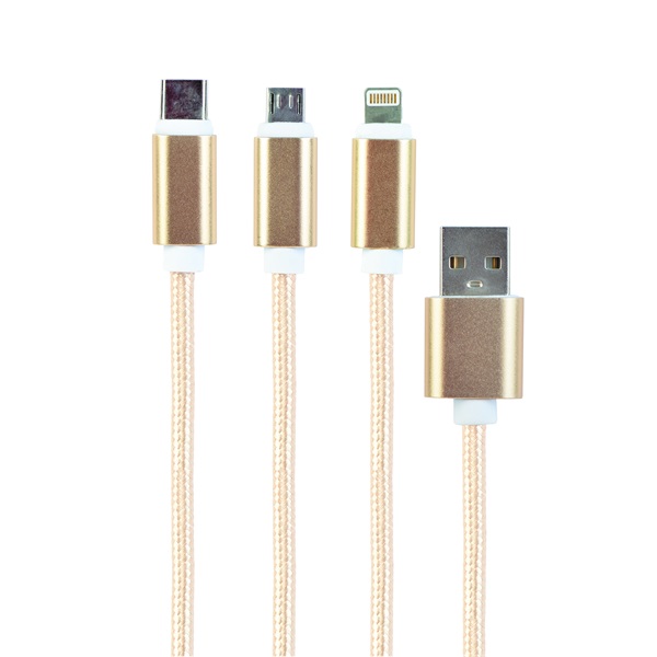 Gembird USB charging combo 3-in-1 cable, gold, 1m