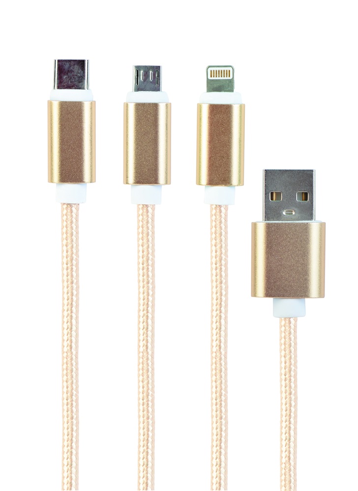 Gembird USB charging combo 3-in-1 cable, gold, 1m