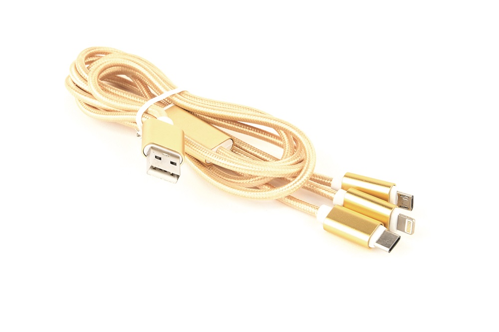 Gembird USB charging combo 3-in-1 cable, gold, 1m