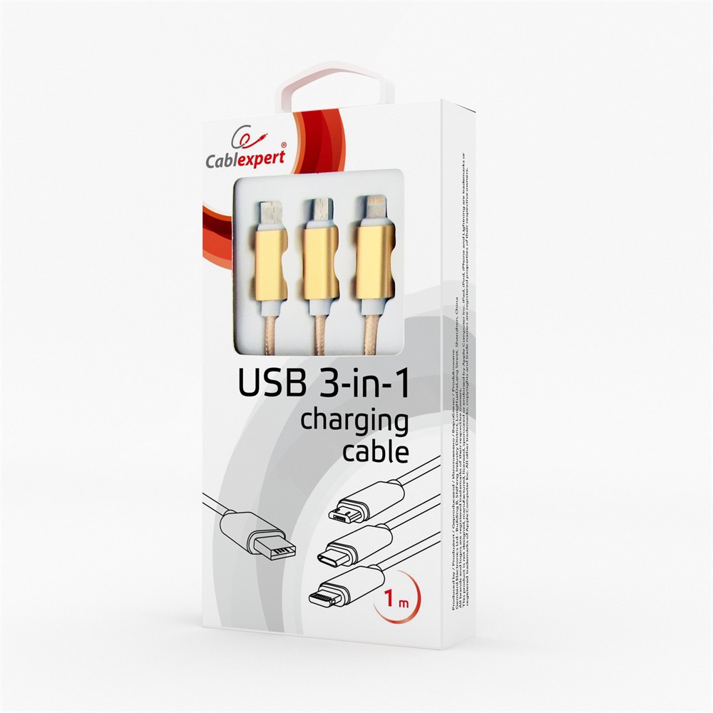 Gembird USB charging combo 3-in-1 cable, gold, 1m
