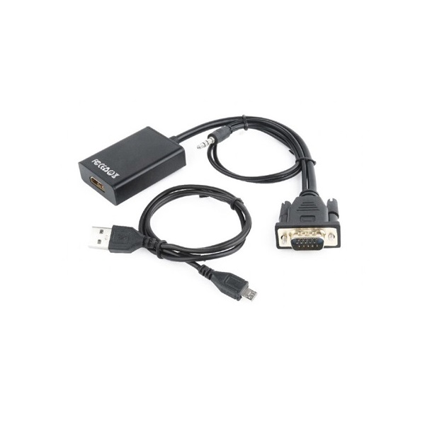 Gembird VGA Jack stereo 3,5mm -> HDMI M/F adapter 0.15m fekete