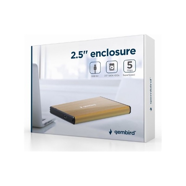 Gembird szálcsiszolt alumínium 2.5" SATA3 USB3.0 külső ház arany