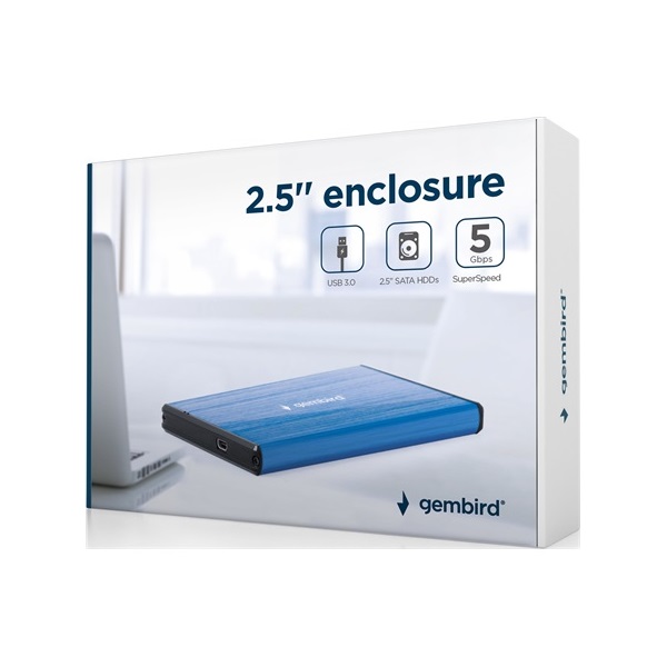 Gembird szálcsiszolt alumínium 2.5" SATA3 USB3.0 külső ház kék