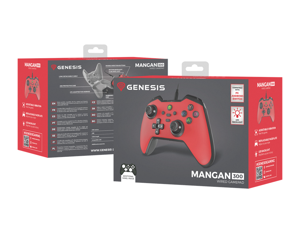 Genesis NJG-2105 Mangan 300 PC/Nintendo Switch/PS4/PS5/Mobil/Xbox One/Xbox Series piros kontroller