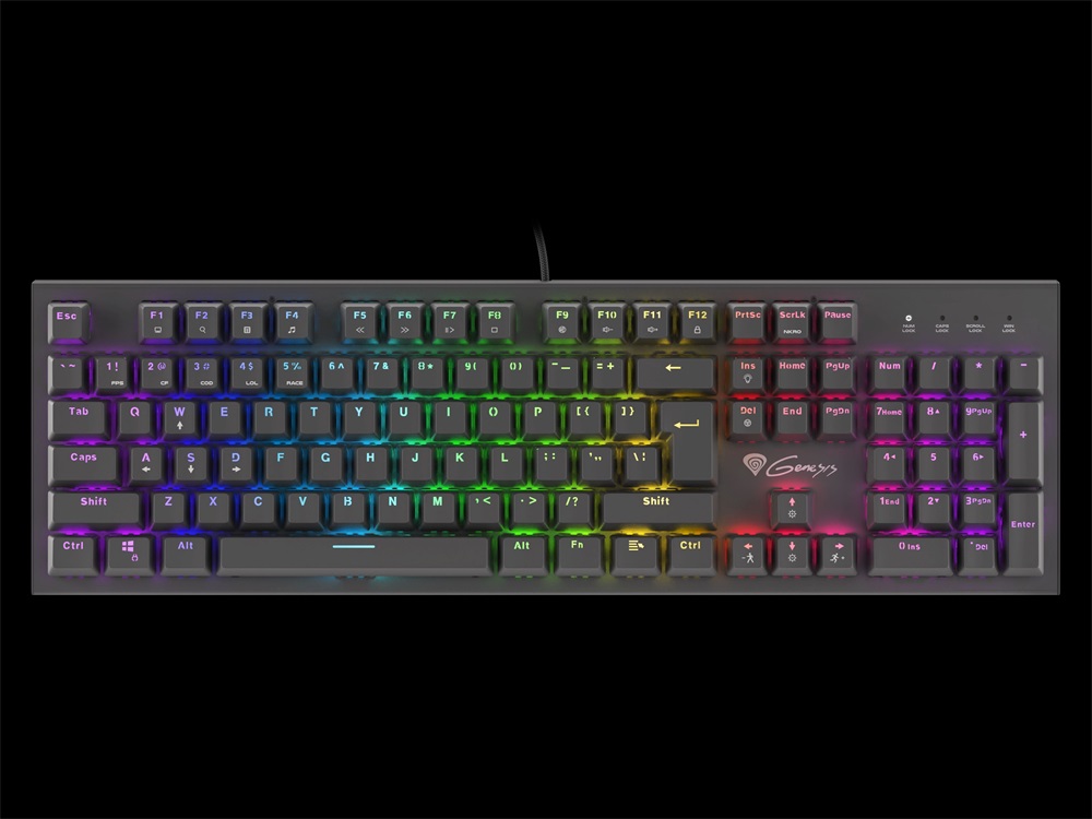 Genesis NKG-0945 Thor 300 TKL mechanikus gaming billentyűzet, US, zöld világítással, Blue switch