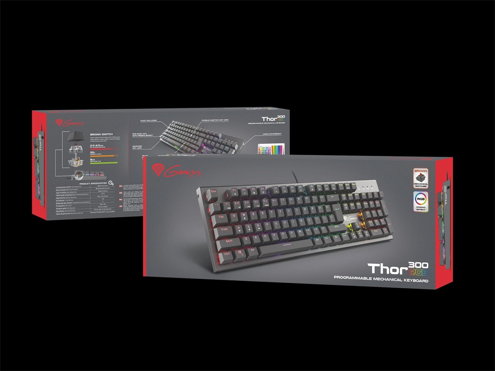 Genesis NKG-0945 Thor 300 TKL mechanikus gaming billentyűzet, US, zöld világítással, Blue switch