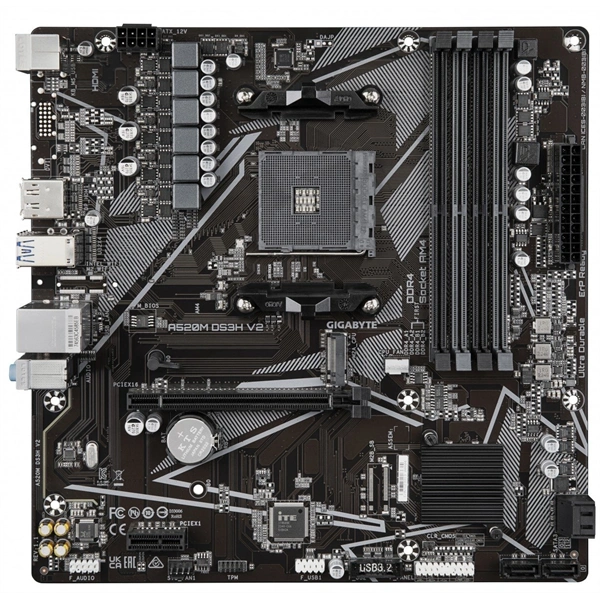 Gigabyte Alaplap - AMD A520M DS3H V2 AM4 (A520M, 4xDDR4 3200MHz, PCI-E, RAID, 4xSATA3, M.2, 6xUSB2.0, 6xUSB3.1)