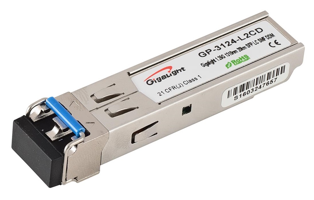 Gigalight SFP modul, 1.25G, 1310nm, 20km távolság, 0~70 hőm. tart., DDM funkció