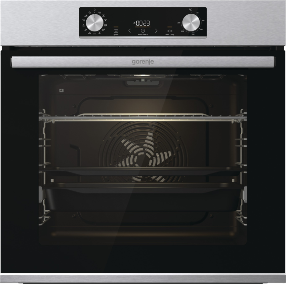 Gorenje BPS6737E14X inox-fekete, beépíthető, sütőtér:77L, grill, légkeveréses, sütő