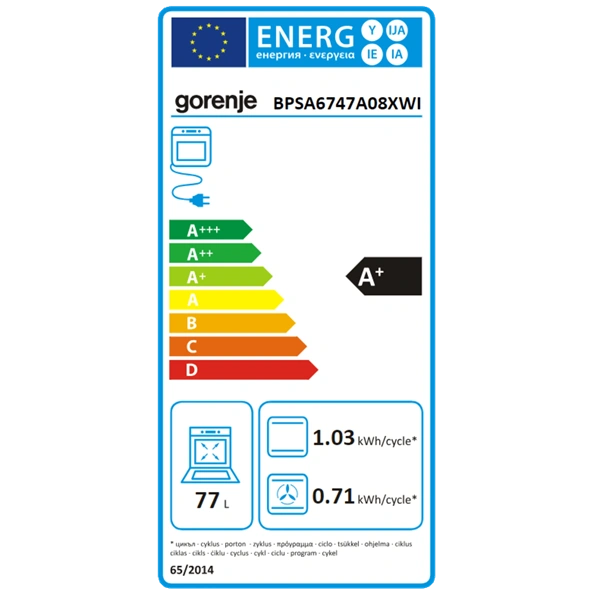 Gorenje BPSA6747A08XWI inox, beépíthető, sütőtér:77L, grill, légkeveréses, sütő