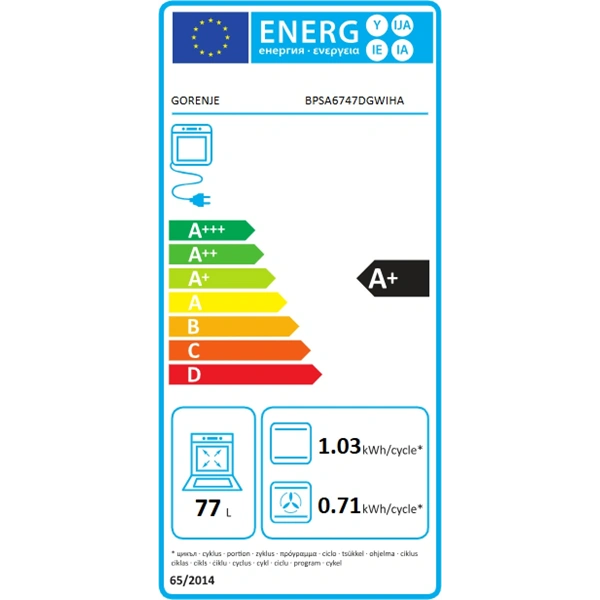 Gorenje BPSA6747DGWI fekete, beépíthető, sütőtér:77L, grill, légkeveréses, sütő