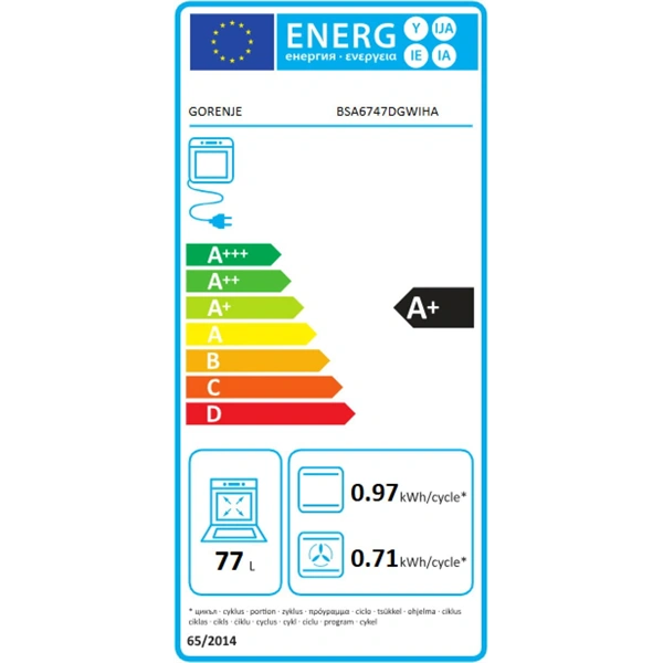 Gorenje BSA6747DGWI fekete, beépíthető, sütőtér:77L, grill, légkeveréses, sütő