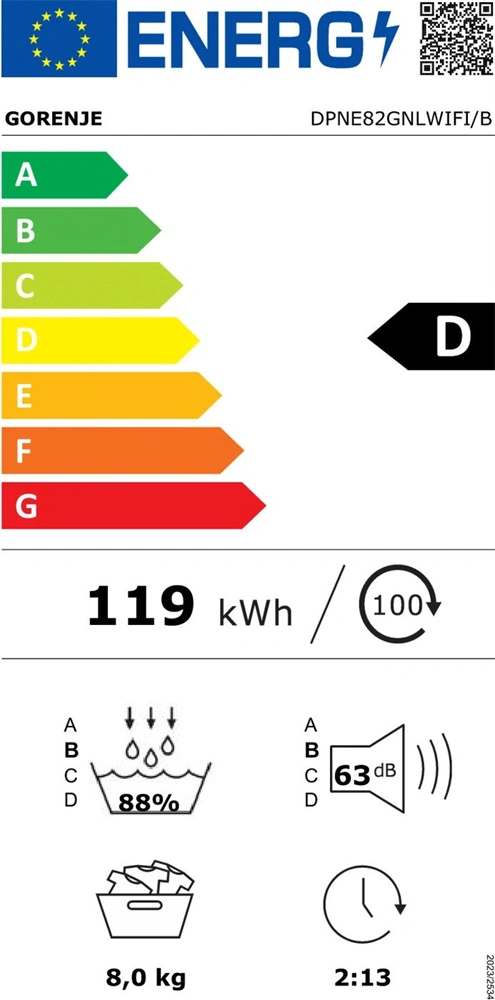 Gorenje DPNE82GNLWIFI/B fekete, 8kg, hőszivattyús, szárítógép