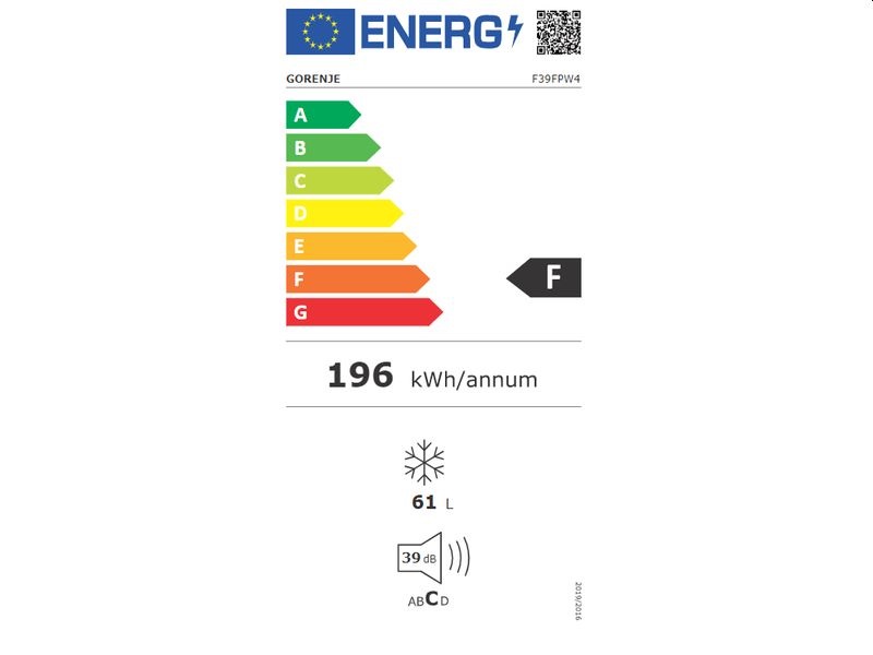 Gorenje F39FPW4 fehér, Fagyasztó:61L, fagyasztószekrény