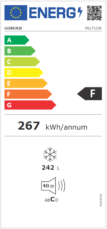 Gorenje F6171CW fehér, Fagyasztó:245L, FastFreeze fagyasztószekrény