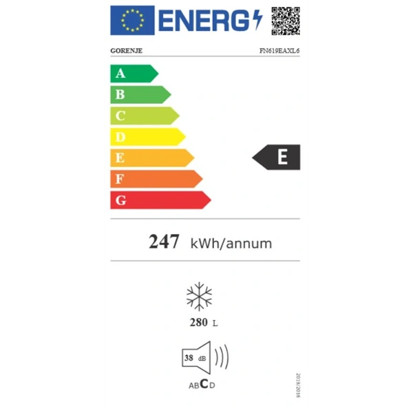 Gorenje FN619EAXL6 inox, egyajtós, Fagyasztó:280L, No frost fagyasztószekrény (Használt - B)