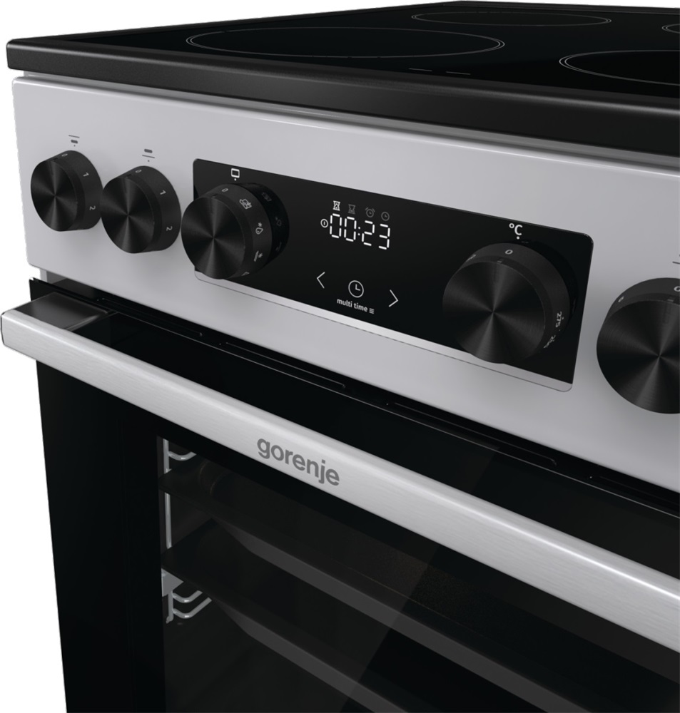 Gorenje GEC5C41SG inox, szabadonálló, kerámialapos, elektromos, főzőzóna: 4, sütő:77L, grill, tűzhely