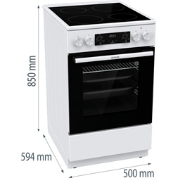 Gorenje GEC5C42WG fehér, szabadonálló, kerámialapos, elektromos, főzőzóna: 4, sütő:70L, grill, tűzhely (Újszerű)
