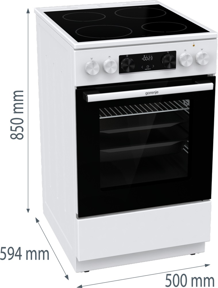 Gorenje GEC5C42WG fehér, szabadonálló, kerámialapos, elektromos, főzőzóna: 4, sütő:70L, grill, tűzhely (Újszerű)